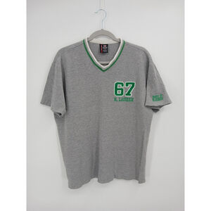 Vintage Ralph Lauren Polo 67 V-Neck Gray Shirt Size M Cotton Embroidered Y2K